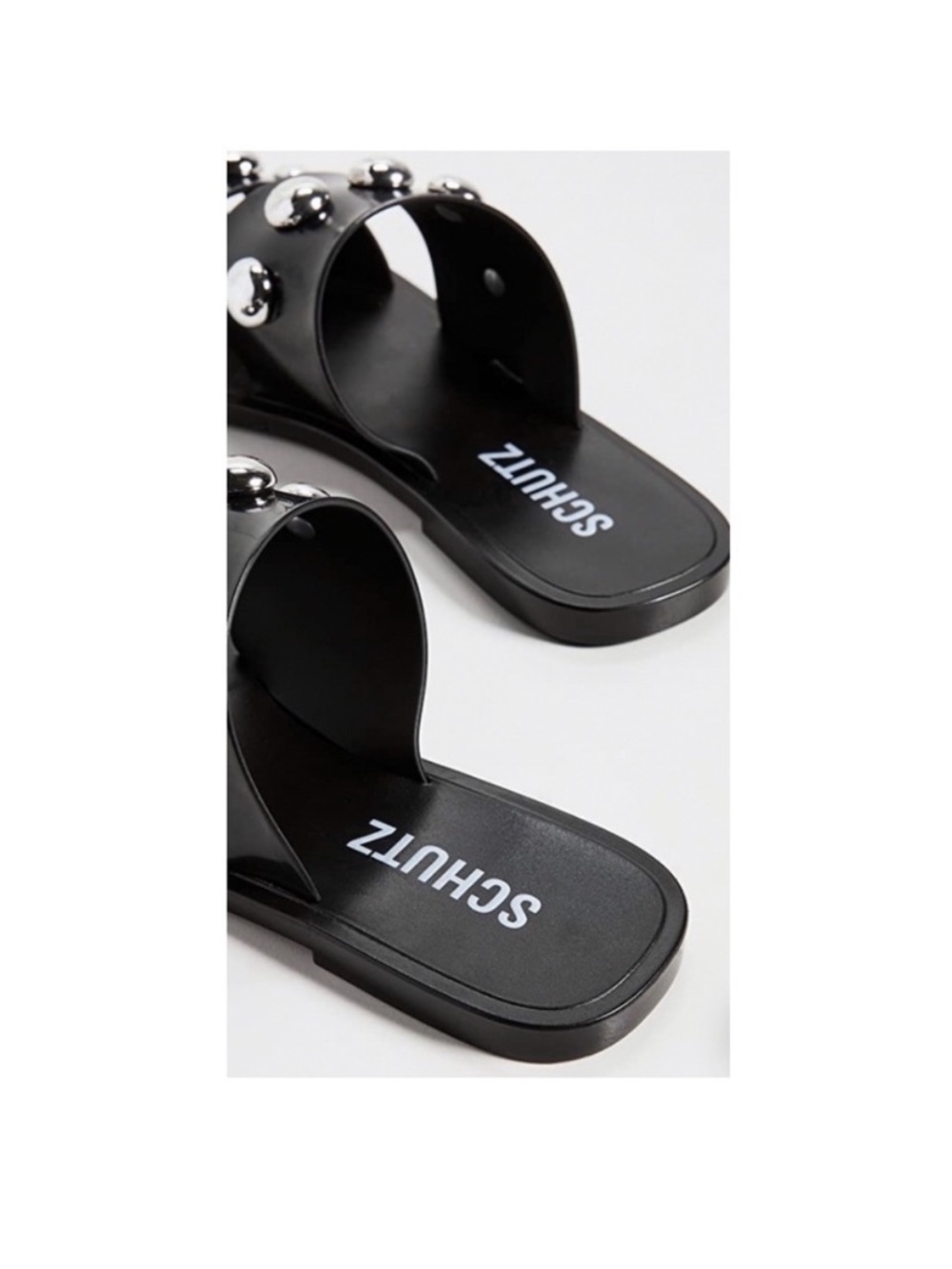 SCHUTZ Black Double-Strap Slide Sandals with Silver Studs - Picture 2 of 5